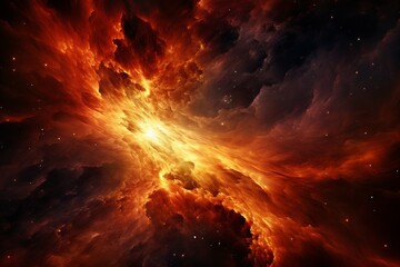 A cosmic explosion with fiery shades of orange and yellow
