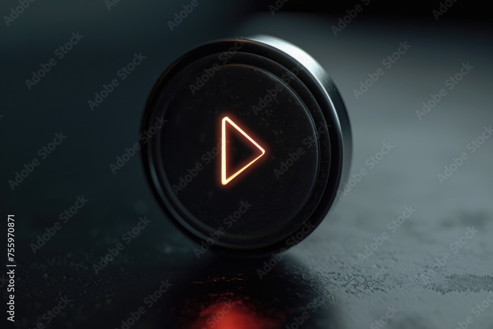 Poster Close up of a button on a table, suitable for business or technology concepts.