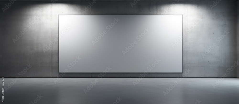 Poster an empty room featuring a large whiteboard hanging on the wall, creating a blank canvas for displays
