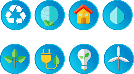 set of volumetric icons environmental protection, ecology, reasonable consumption