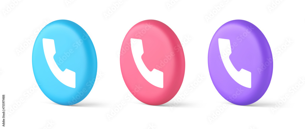 Poster helpline hotline call center phone handset button 3d realistic isometric circle icon