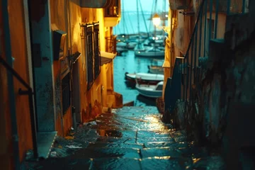 Foto op Plexiglas Boats floating in a scenic narrow alley, ideal for travel brochures. © Fotograf