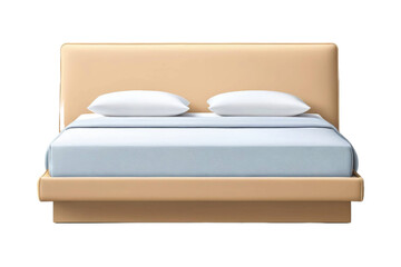 Full body of a light skin tone emoji bed isolated on a white backdrop, showing a clean and sleek design, high resolution stock image, suitable for a furniture catalog, soft shadows suggesting volume