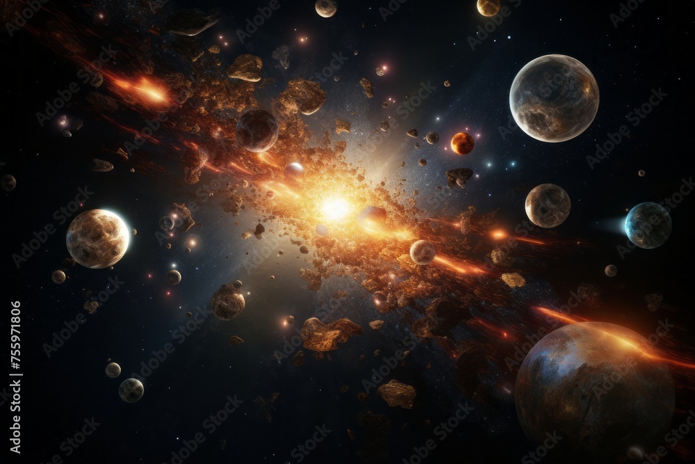 Poster celestial objects glowing in cosmic radiance