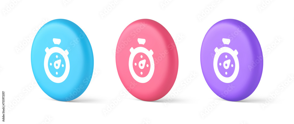 Poster stopwatch button timer speed time counting application panel interface 3d isometric circle icon