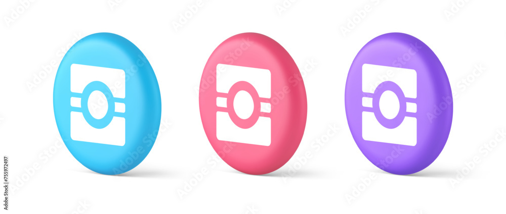 Poster camera photo video application button multimedia photograph service 3d isometric circle icon