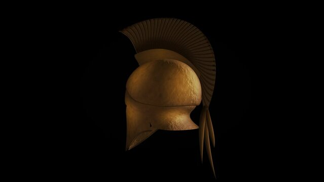 Ancient Spartan (Greek) helmet, rotating in a video loop with alpha matte mask. A 3D graphics video element, ideal for logos, intros, TV documentaries, history information, education etc.