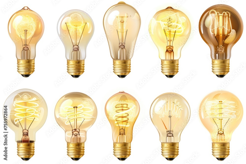 Poster various types of light bulbs. ideal for illustrating energy efficiency concepts.