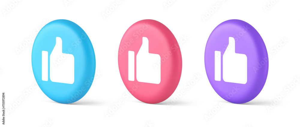 Poster thumb up like cool button cyberspace approve acceptance communication 3d realistic circle icon