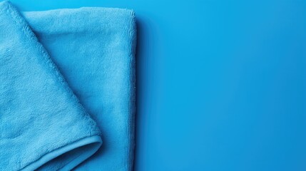 Fototapeta na wymiar Blue cotton towels on a blue background. Bathroom decor and accessories.