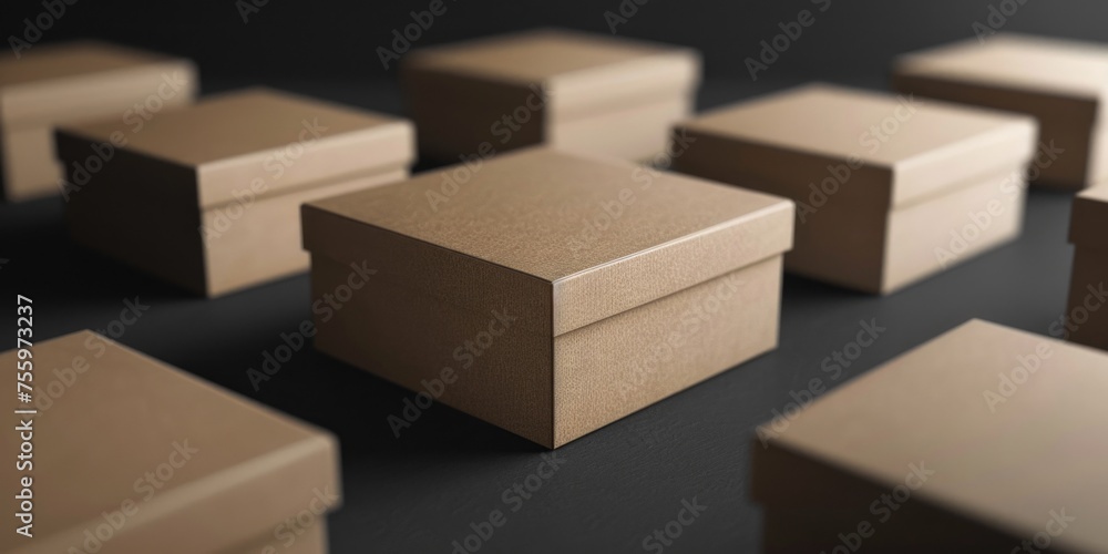 Poster brown boxes neatly arranged on a table, suitable for packaging or storage solutions.