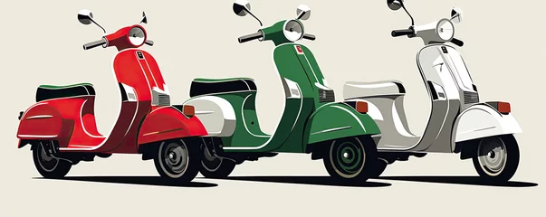 Tuinposter Moped motocycle in green red white color against blank background © Alena