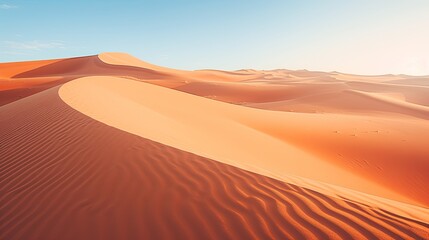 Fototapeta na wymiar Dunes and sand in desert landscape. Abstract background. Illustration for cover, card, postcard, interior design, screen, poster, brochure or presentation.