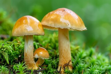 A Close-Up View of Wild Mushrooms Thriving in a Lush Green Forest.