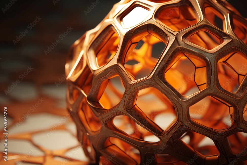 Poster a close up of a 3d hexecontahedron with intricate polygonal faces