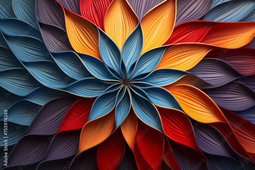 Poster a close up of a 3d hypnotic pattern with intricate geometric symmetry and mesmerizing colors with ca