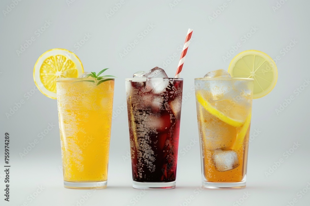 Poster A row of three different types of drinks, perfect for beverage concepts.