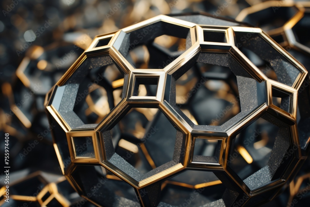 Poster a close up of a 3d polyhedron with intricate geometric textures