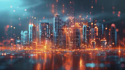 Foto op Canvas A conceptual image of a futuristic city, managed by AI systems powered by quantum computing, neon tone © Kanisorn