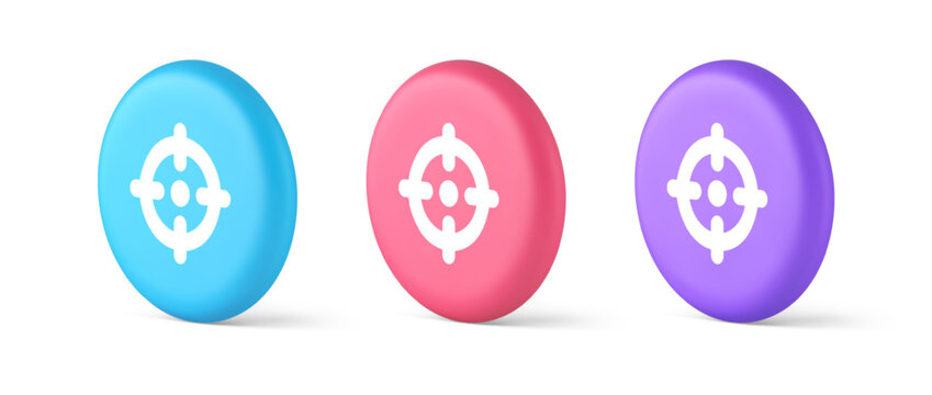 Target aim accuracy focus button application weapon shot bullseye 3d realistic isometric circle icon