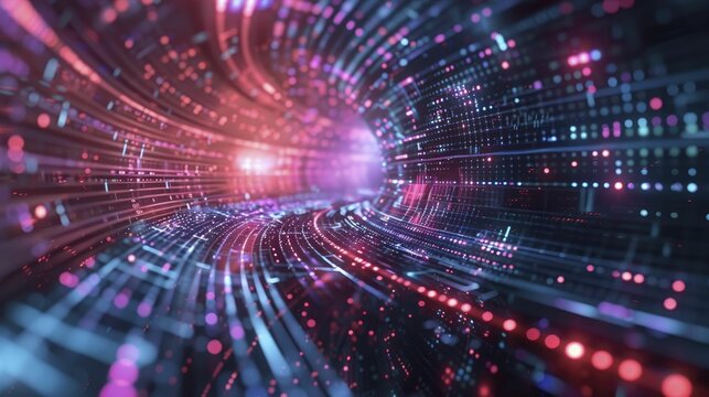 A conceptual scene of quantum algorithms enabling AI to navigate through the vastness of space exploration, neon tone