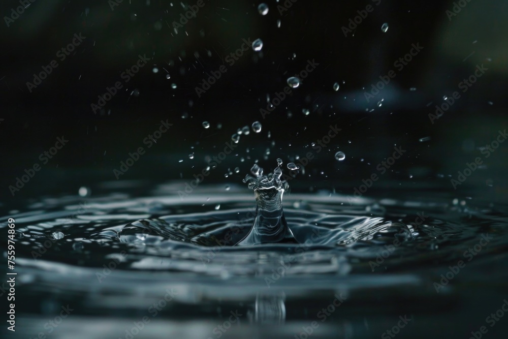 Poster Close up of a water drop in water. Suitable for nature and abstract concepts.