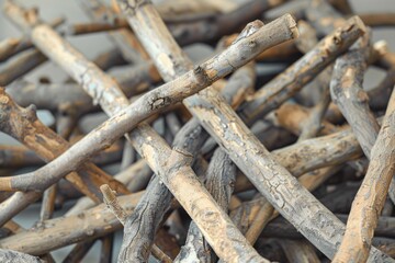 A pile of sticks stacked on top of each other. Suitable for nature and outdoor concepts.