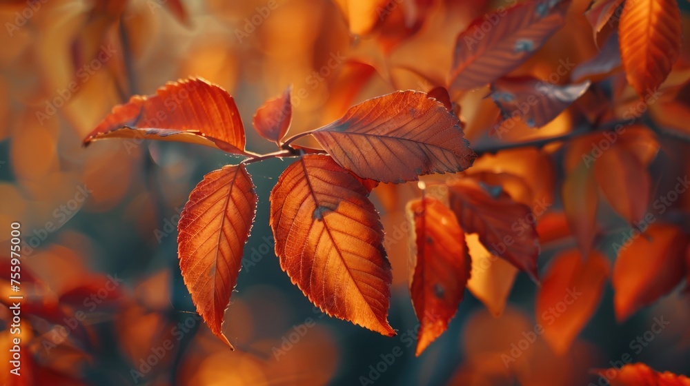 Poster detailed view of a single leaf on a tree, suitable for nature themes.