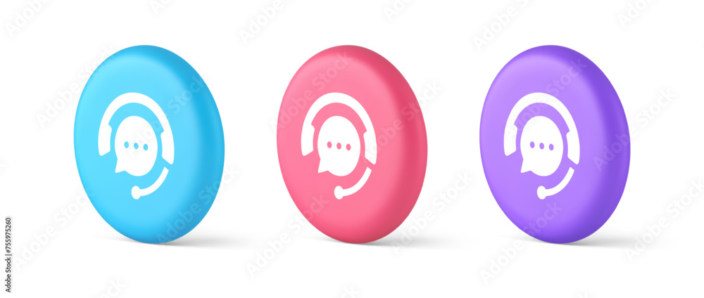 Poster customer support live chat service button information messaging consulting 3d isometric circle icon