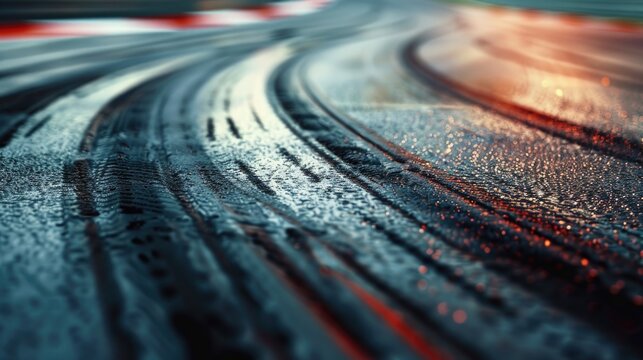 Blurry photo of a wet road, suitable for transportation concepts.