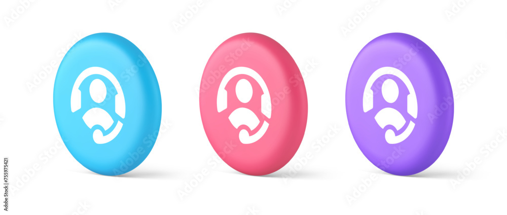 Poster customer support helpdesk assistance button call helpline connection 3d isometric circle icon