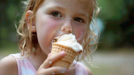 Toddler Enjoying a Messy Ice Cream Cone