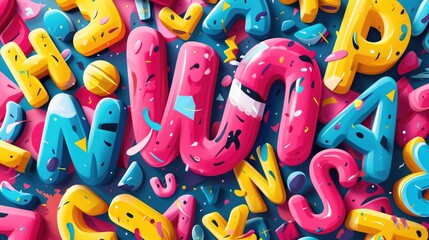 Experimental typography design, letters bending and stretching in creative ways, vibrant colors,...