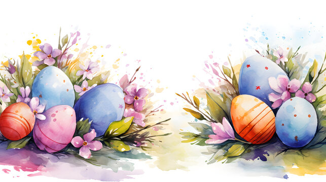 Vibrant Watercolor Easter Eggs in Floral Nest