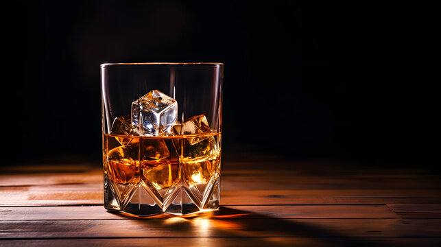 Whiskey on the Rocks in Crystal Glass Dramatic Lighting