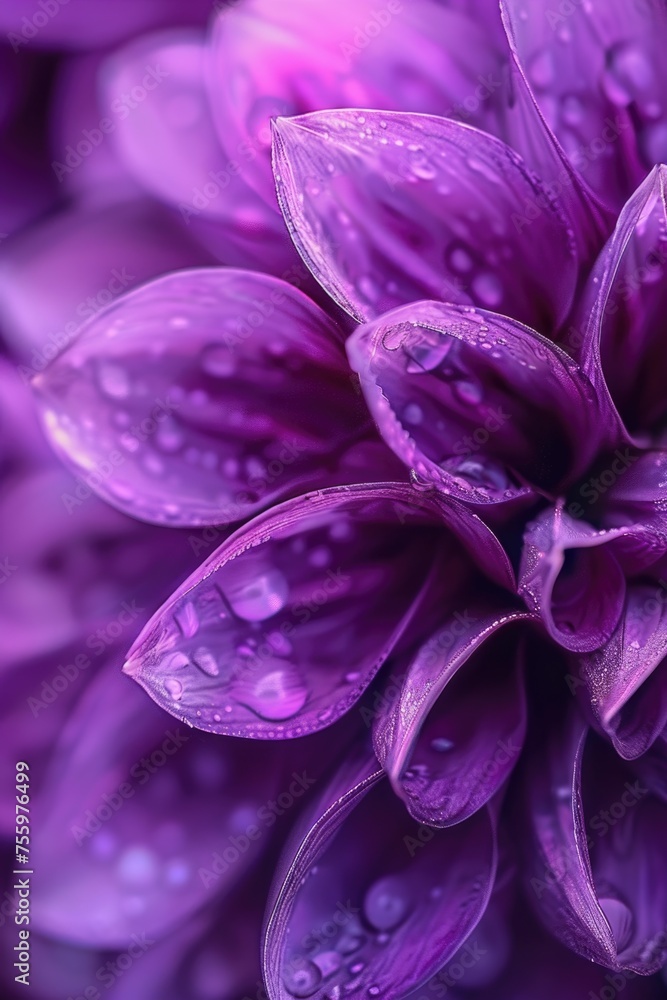 Wall mural Close-up shot of a purple flower with water droplets, perfect for nature or beauty concepts.