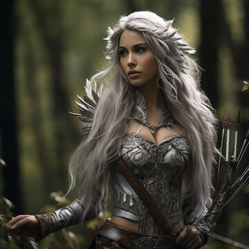 Enchanting Female Elf Archer in Mystical Forest

