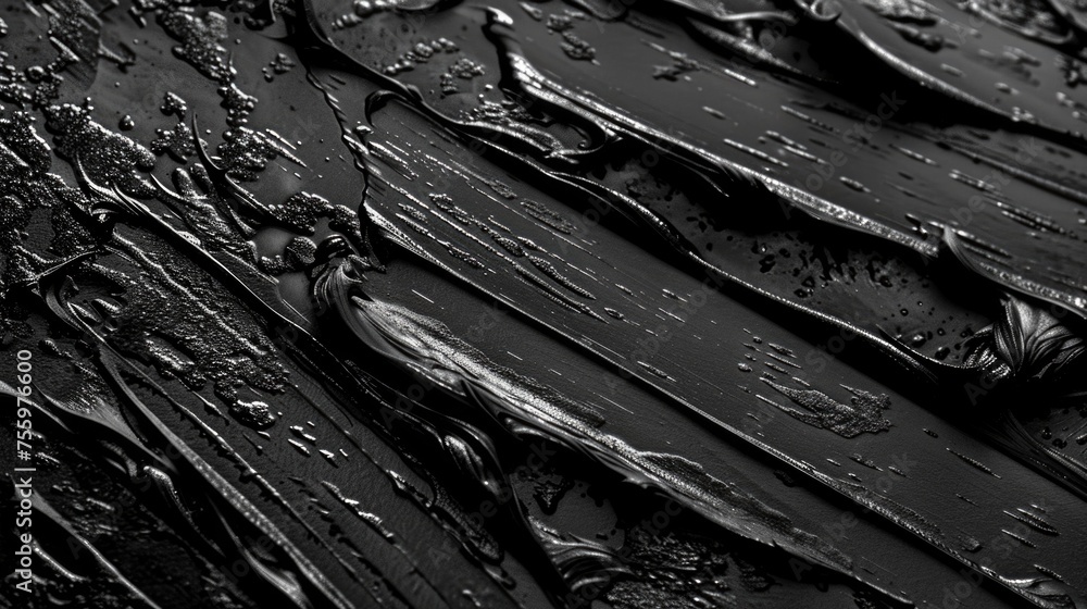 Poster close up of black paint on a table, suitable for backgrounds and textures.