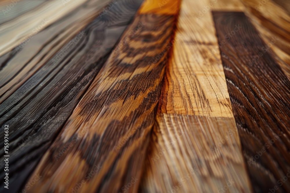 Poster a detailed view of a wooden table surface. ideal for backgrounds or textures.