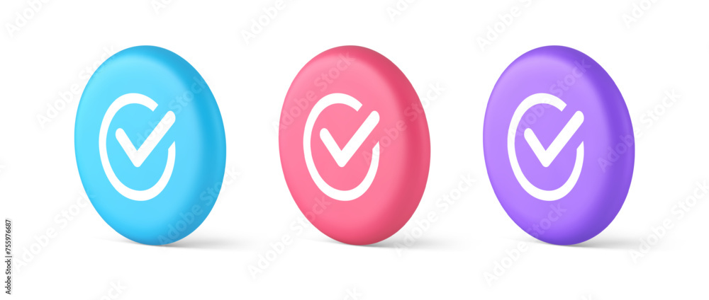 Poster checkmark in circle done approved button ok acceptance positive vote enter 3d isometric circle icon