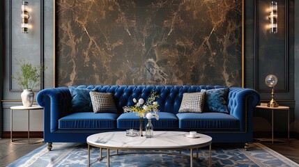 Elegance redefined: Dive into the luxe embrace of this blue velvet haven! - obrazy, fototapety, plakaty