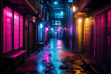 Obraz premium A neon lit alley leading to a hidden speakeasy