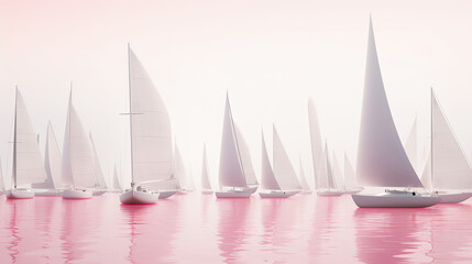 Fototapeta premium sailboat on the river, pink shades