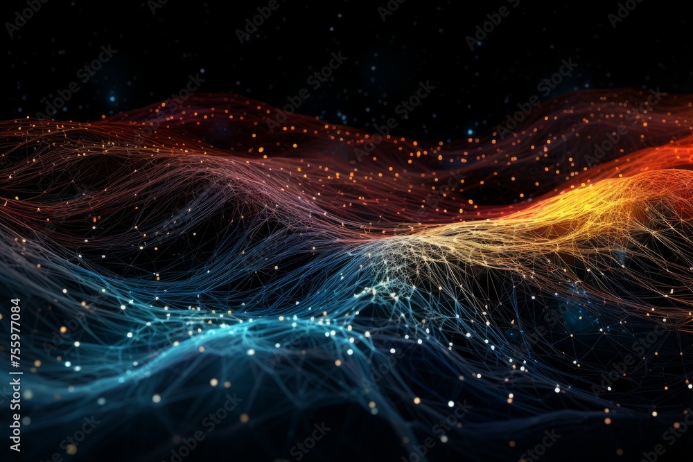Poster a visualization of data flowing through layers of a deep neural network