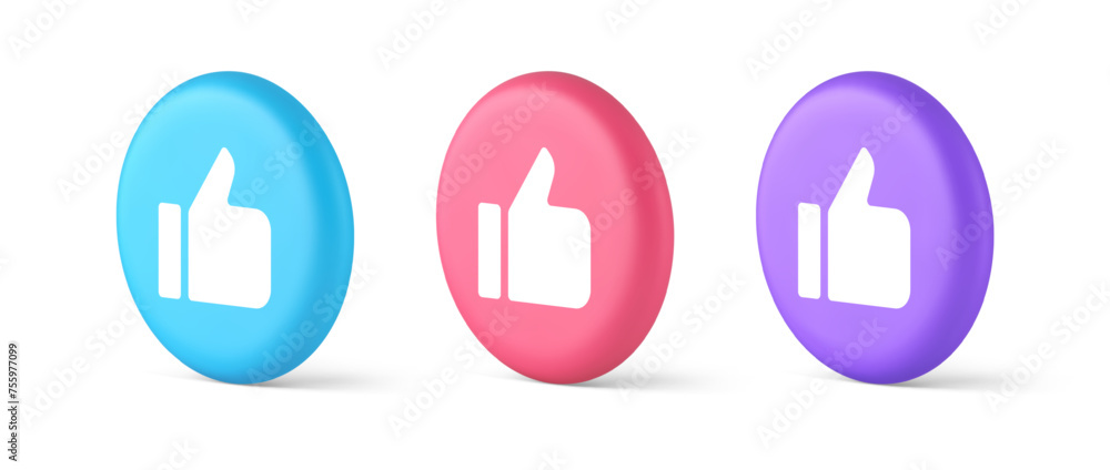Poster like thumb up approve rating button confirmation cool website networking 3d isometric circle icon