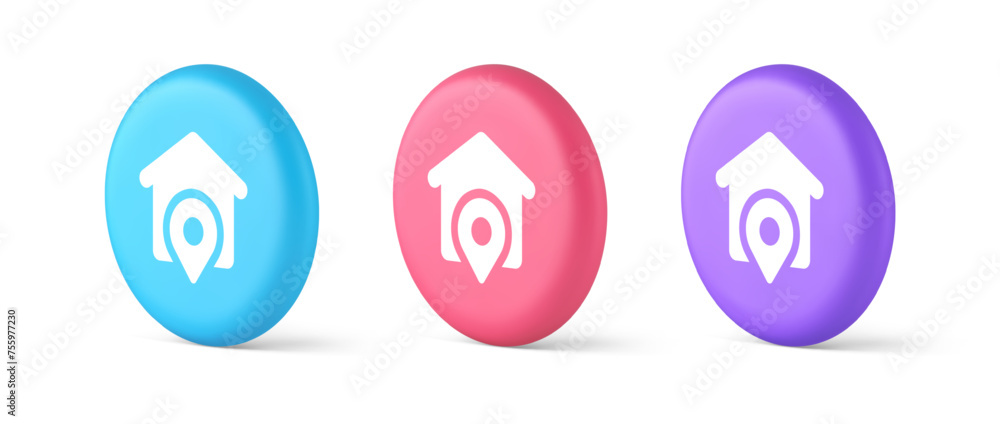 Poster house location gps route button distance navigation map pin pointer address direction 3d circle icon