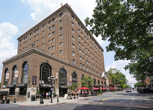 Bethlehem, PA - USA - 07-08-2023: The historic Hotel Bethlehem on Main St in the heart of downtown