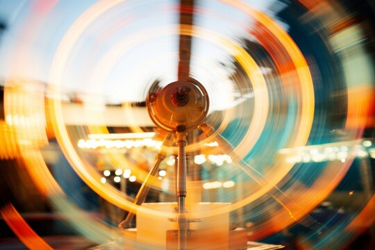 An abstract image of a spinning Ferris wheel, capturing the sensation of motion