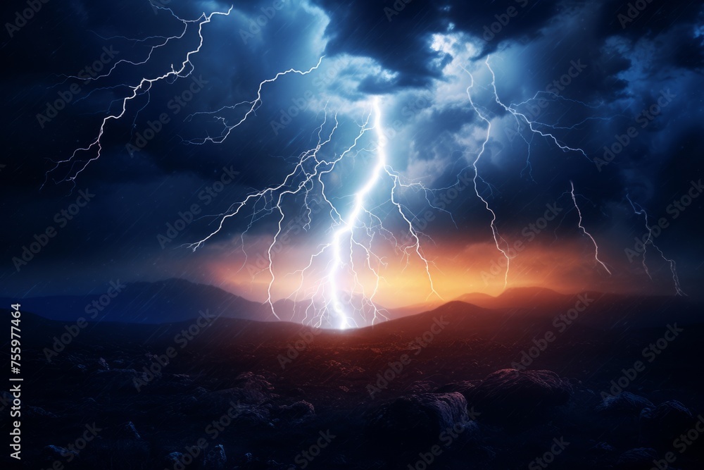 Poster an abstract image of lightning striking during a thunderstorm