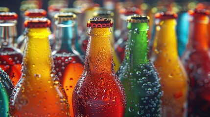Close up shot of a bunch of beer bottles. Suitable for beverage industry promotions.